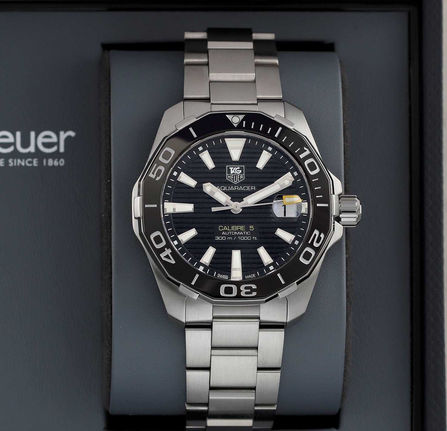  Shop Authentic Tag Heuer Aquaracer Automatic Black Dial Silver Steel Strap Watch for Men - WAY211A.BA0928 - Luxxuri