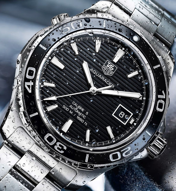  Shop Authentic Tag Heuer Aquaracer Caliber 5 Automatic Black Dial Silver Steel Strap Watch for Men - WAK2110.BA0830 - Luxxuri