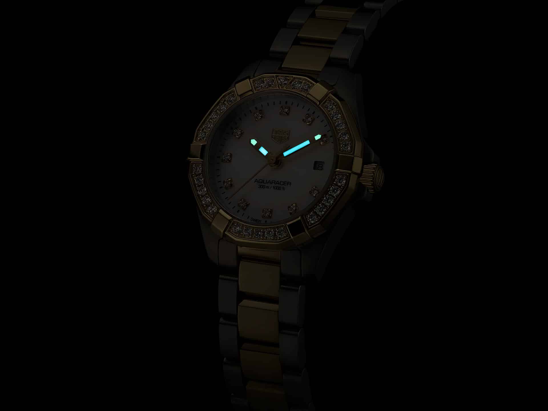 Tag Heuer Aquaracer Quartz Diamonds Mother of Pearl Dial Two Tone Steel Strap Watch for Women - WBD1423.BB0321