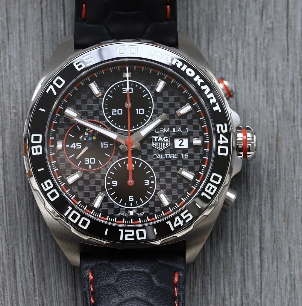  Shop Authentic Tag Heuer Formula 1 Mario Kart Chronograph Black Dial Black Leather Strap Watch for Men - CAZ201E.FC6517 - Luxxuri