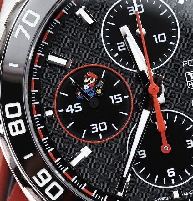 Tag Heuer Formula 1 Mario Kart Chronograph Black Dial Black Leather Strap Watch for Men - CAZ201E.FC6517
