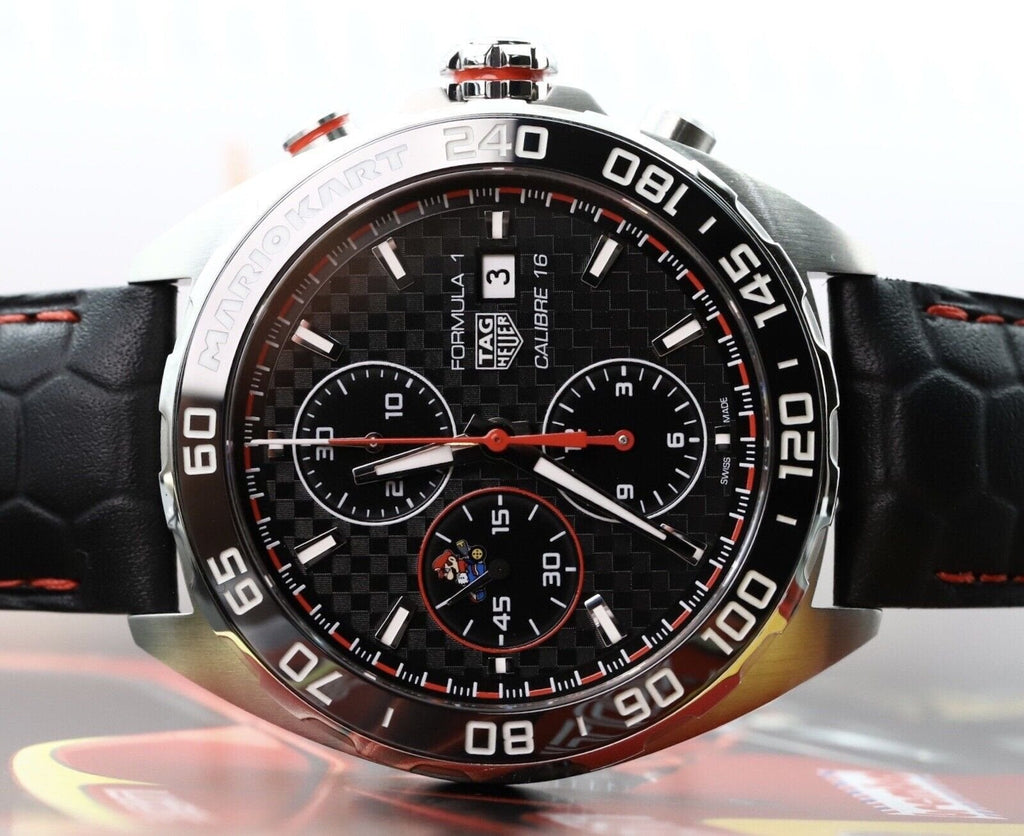  Shop Authentic Tag Heuer Formula 1 Mario Kart Chronograph Black Dial Black Leather Strap Watch for Men - CAZ201E.FC6517 - Luxxuri