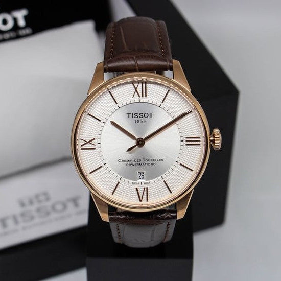 Tissot Chemin Des Tourelles Powermatic 80 Silver Dial Brown Leather Strap Watch For Men - T099.407.36.038.00