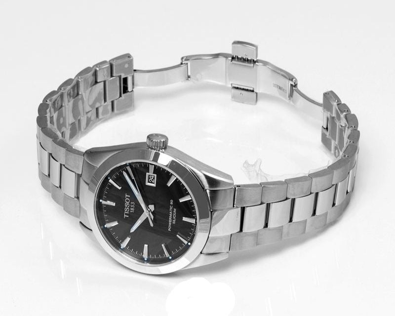 Tissot Gentleman Powermatic 80 Silicium Black Dial Silver Steel Strap Watch For Men - T127.407.11.051.00