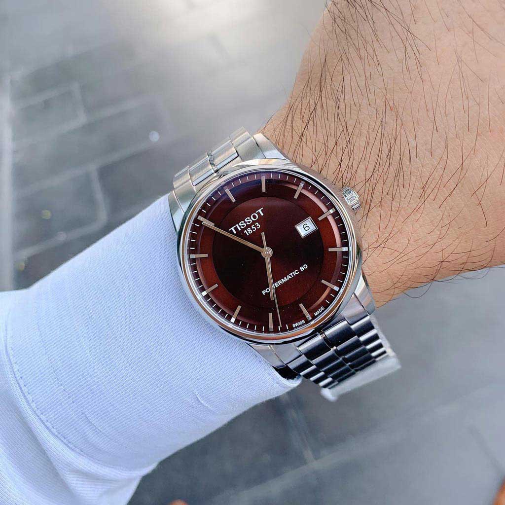 Tissot Luxury Powermatic 80 Brown Dial Silver Steel Strap Watch For Men - T086.407.11.291.00