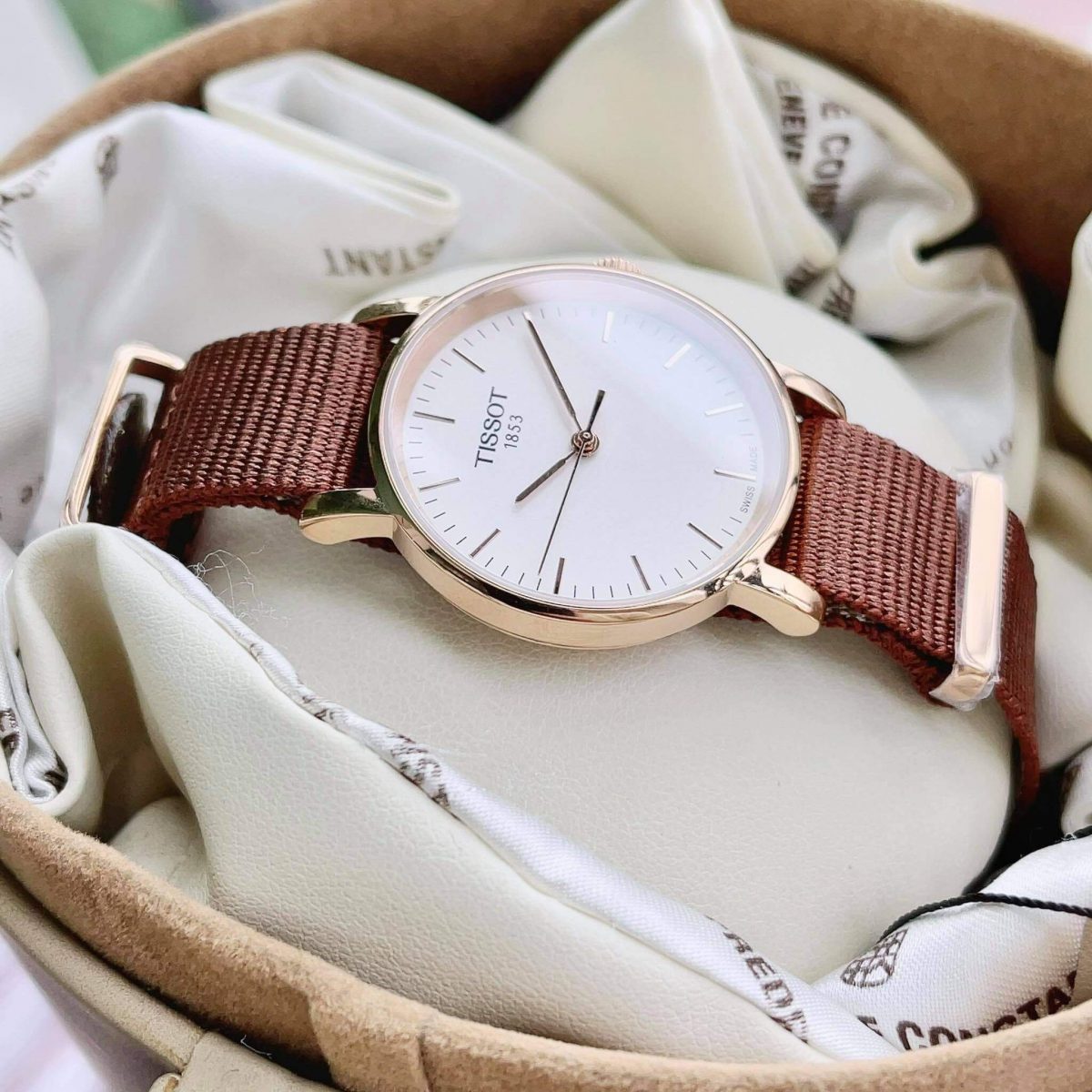  Shop Authentic Tissot Everytime Desire White Dial Maroon NATO Strap Watch for Women - T109.210.37.031.00 - Luxxuri