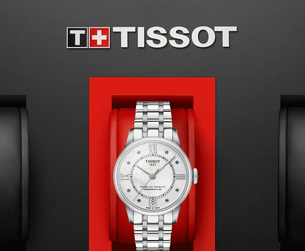  Shop Authentic Tissot Chemin Des Tourelles Powermatic 80 Rubies Mother of Pearl Dial Silver Steel Strap Watch For Women - T099.207.11.113.00 - Luxxuri