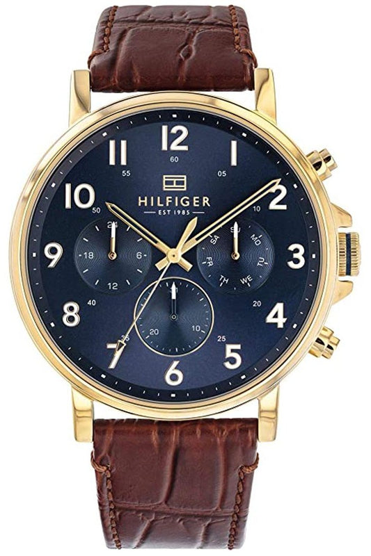  Shop Authentic Tommy Hilfiger Daniel Blue Dial Brown Leather Strap Watch for Men - 1710380 - Luxxuri