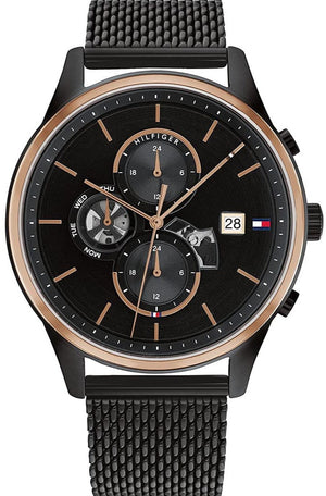  Shop Authentic Tommy Hilfiger Weston Chronograph Black Dial Black Mesh Bracelet Watch For Men - 1710505 - Luxxuri