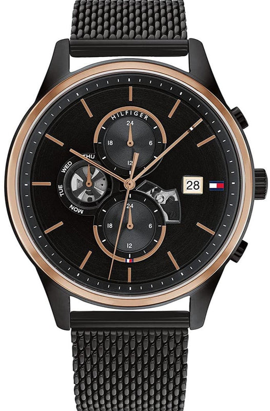  Shop Authentic Tommy Hilfiger Weston Chronograph Black Dial Black Mesh Bracelet Watch For Men - 1710505 - Luxxuri