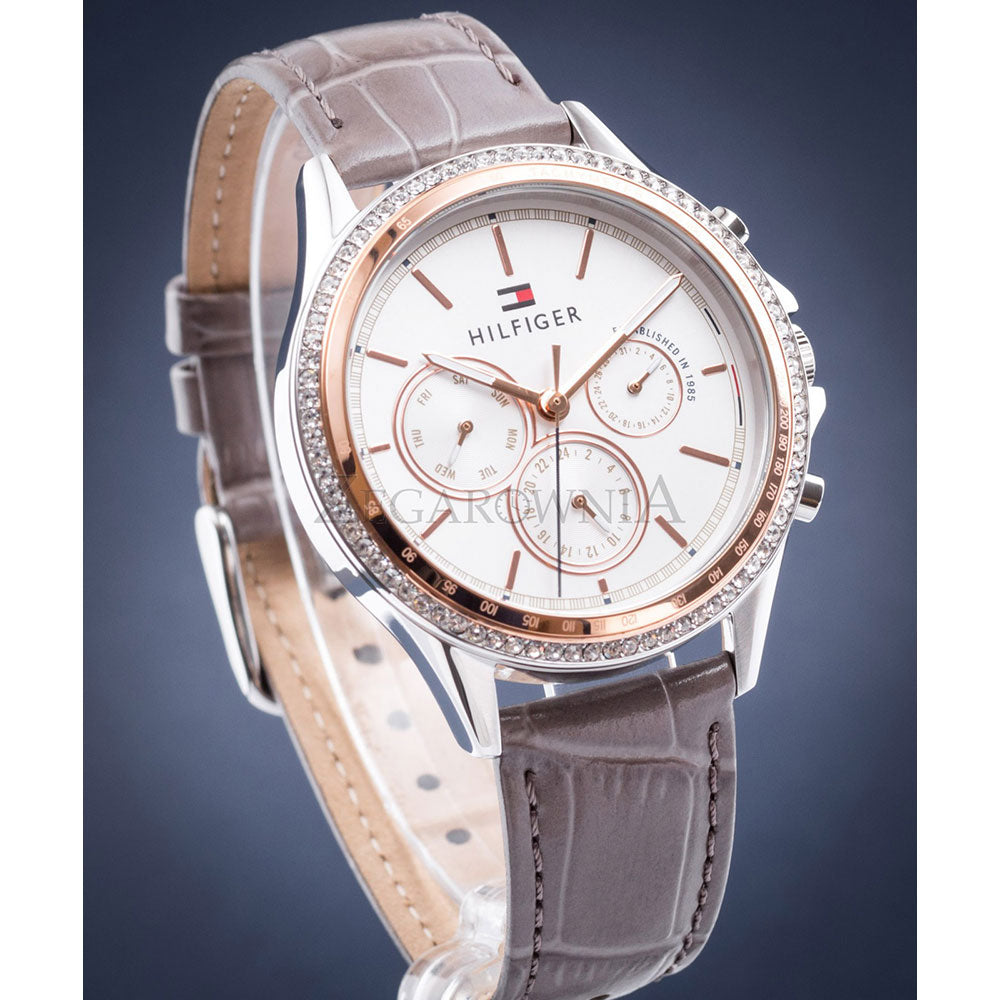  Shop Authentic Tommy Hilfiger Ari Diamonds White Dial Grey Leather Strap Watch for Women - 1781980 - Luxxuri