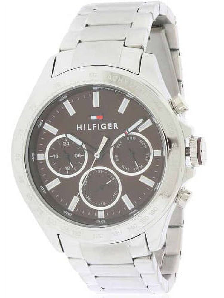  Shop Authentic Tommy Hilfiger Hudson Chronograph Quartz Brown Dial Silver Steel Strap Watch For Men - 1791229 - Luxxuri