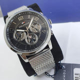  Shop Authentic Tommy Hilfiger Chronograph Black Dial Silver Mesh Bracelet Watch for Men - 1791292 - Luxxuri