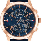  Shop Authentic Tommy Hilfiger Henry Chronograph Quartz Blue Dial Blue Leather Strap Watch For Men - 1710475 - Luxxuri