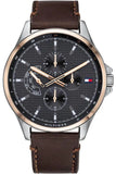  Shop Authentic Tommy Hilfiger Shawn Multifunction Grey Dial Brown Leather Strap Watch for Men - 1791615 - Luxxuri