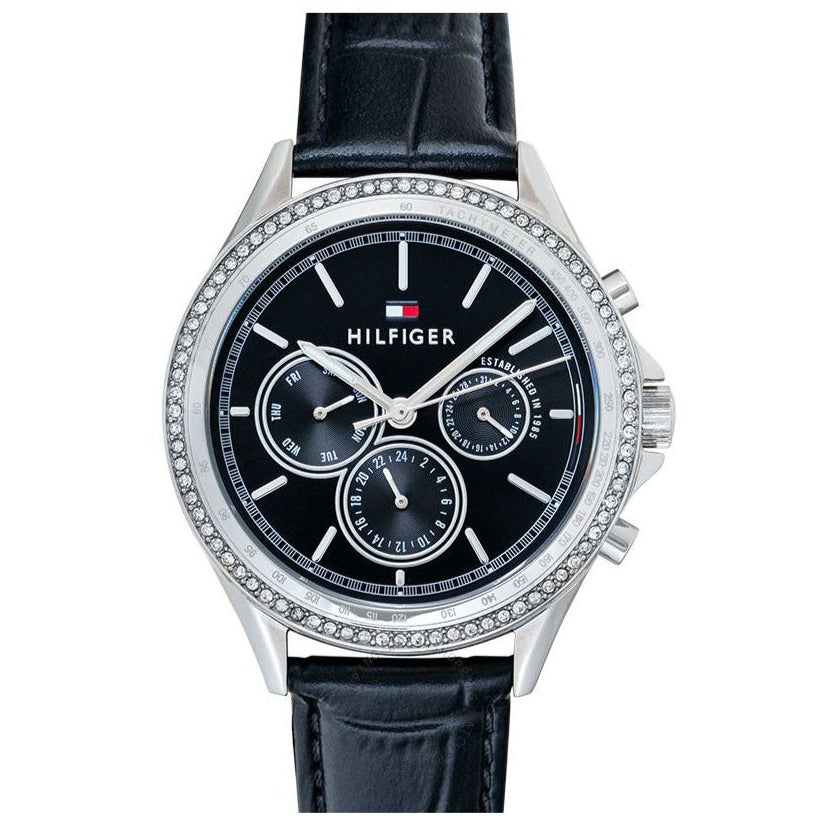  Shop Authentic Tommy Hilfiger Ari Diamonds Black Dial Black Leather Strap Watch for Women - 1781981 - Luxxuri