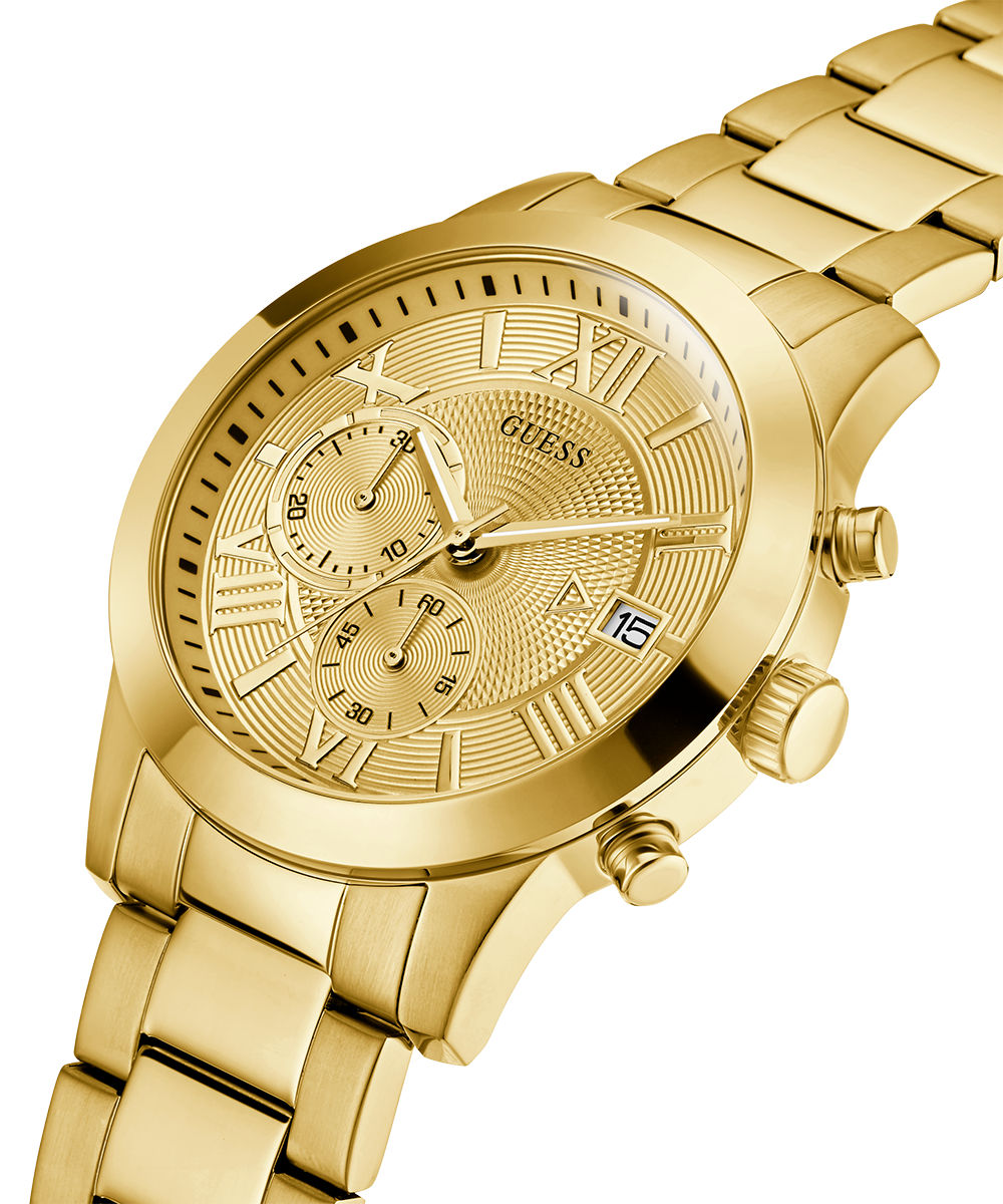  Shop Authentic Guess Atlas Chronograph Gold Dial Gold Steel Strap Watch For Men - W0668G4 - Luxxuri
