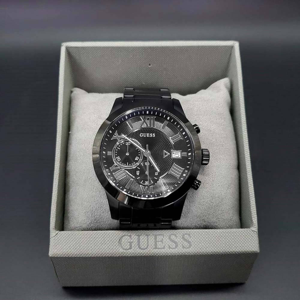 Shop Authentic Guess Atlas Chronograph Black Dial Black Steel Strap Watch For Men - W0668G5 - Luxxuri