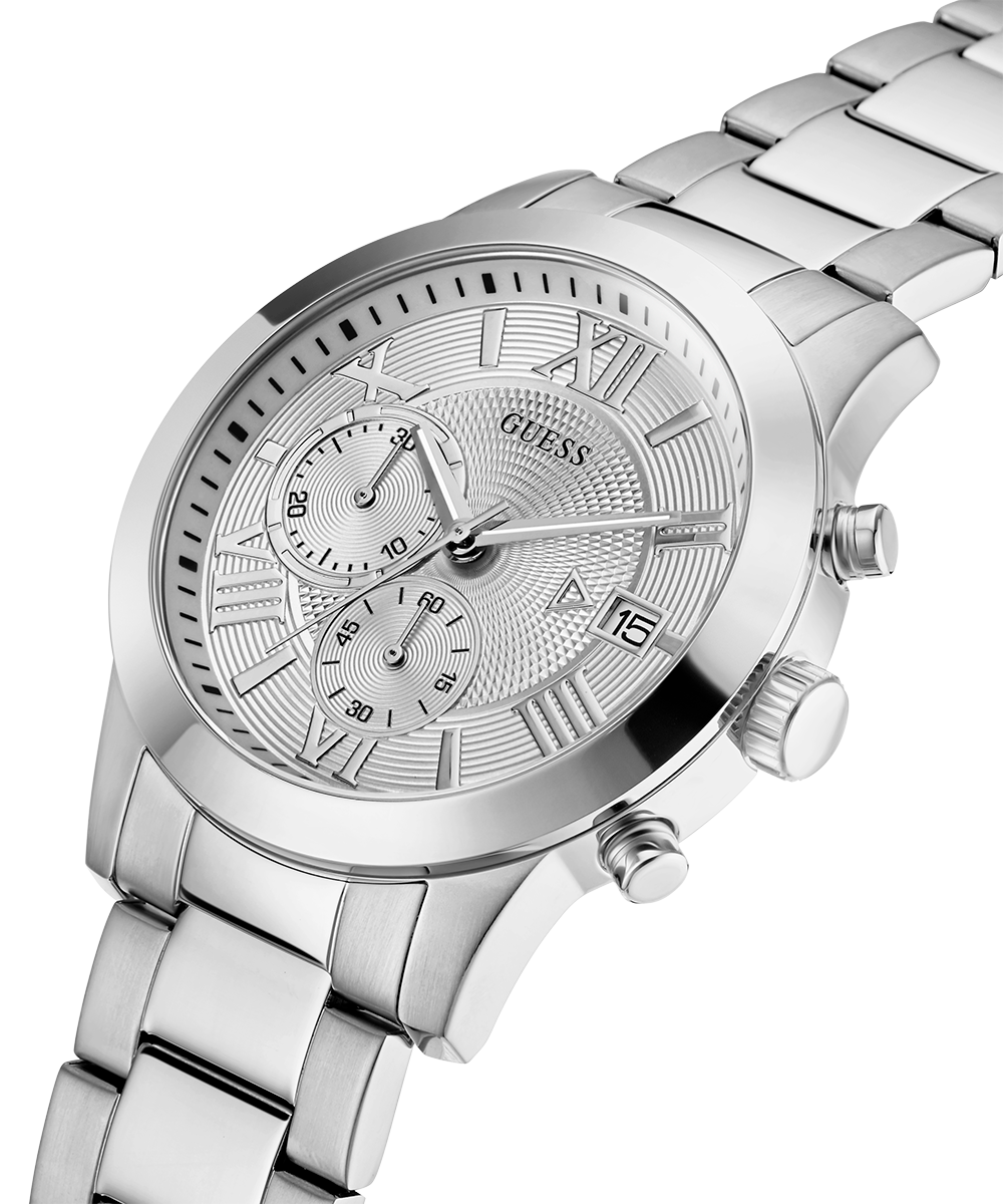  Shop Authentic Guess Atlas Chronograph Silver Dial Silver Steel Strap Watch For Men - W0668G7 - Luxxuri