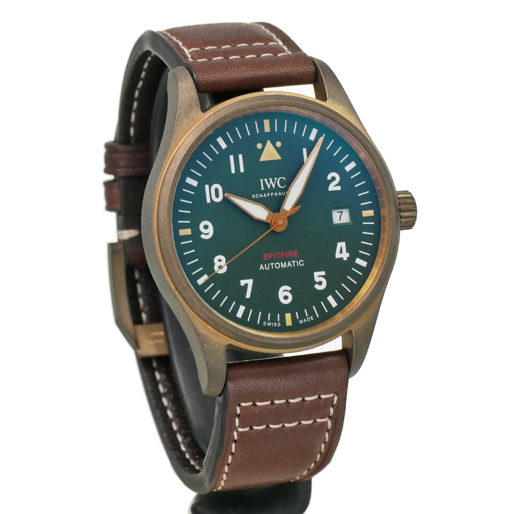  Shop Authentic IWC Pilot's Watch Automatic Spitfire Green Dial Brown Leather Strap Watch for Men - IW326802 - Luxxuri