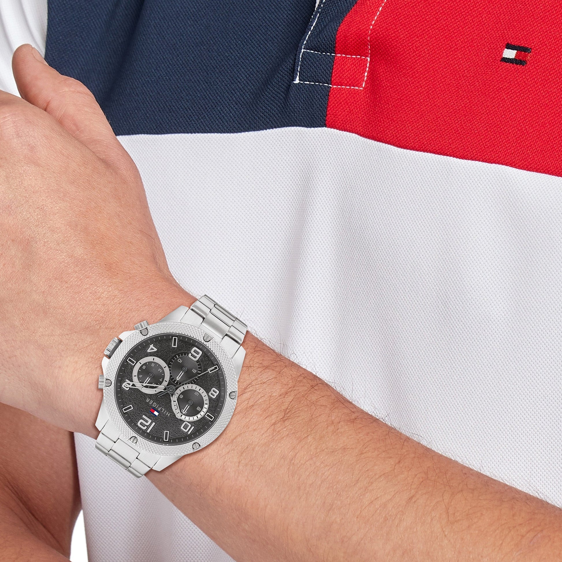  Shop Authentic Tommy Hilfiger Blaze Chronograph Black Dial Silver Steel Strap Watch For Men - 1792029 - Luxxuri