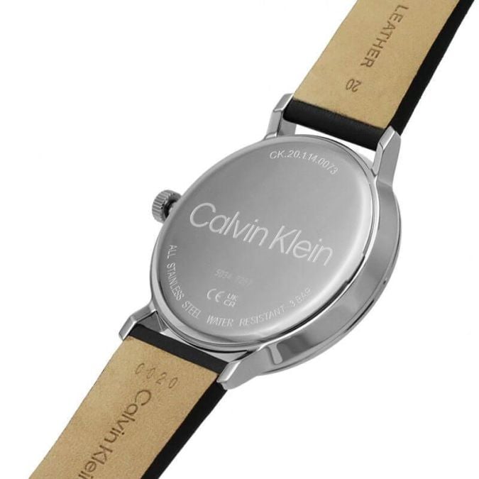 Shop Authentic Calvin Klein Minimal Silver Dial Black Leather Strap Watch for Men - K3M211CY - Luxxuri