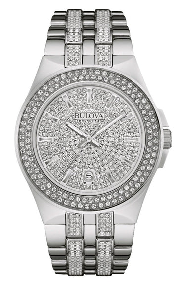 Shop Authentic Bulova Crystal Pave Silver Dial Silver Steel Strap Watch for Men - 96B235 - Luxxuri