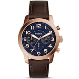  Shop Authentic Fossil Pilot 54 Chronograph Blue Dial Brown Leather Strap Watch for Men - FS5204 - Luxxuri