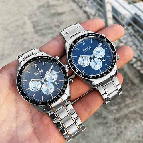 Hugo Boss Chronograph Blue Dial Silver Steel Strap Watch for Men - 1513630