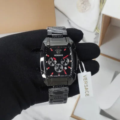  Shop Authentic Versace Dominus Chronograph Quartz Black Dial Black Steel Strap Watch For Men - VE6H00623 - Luxxuri