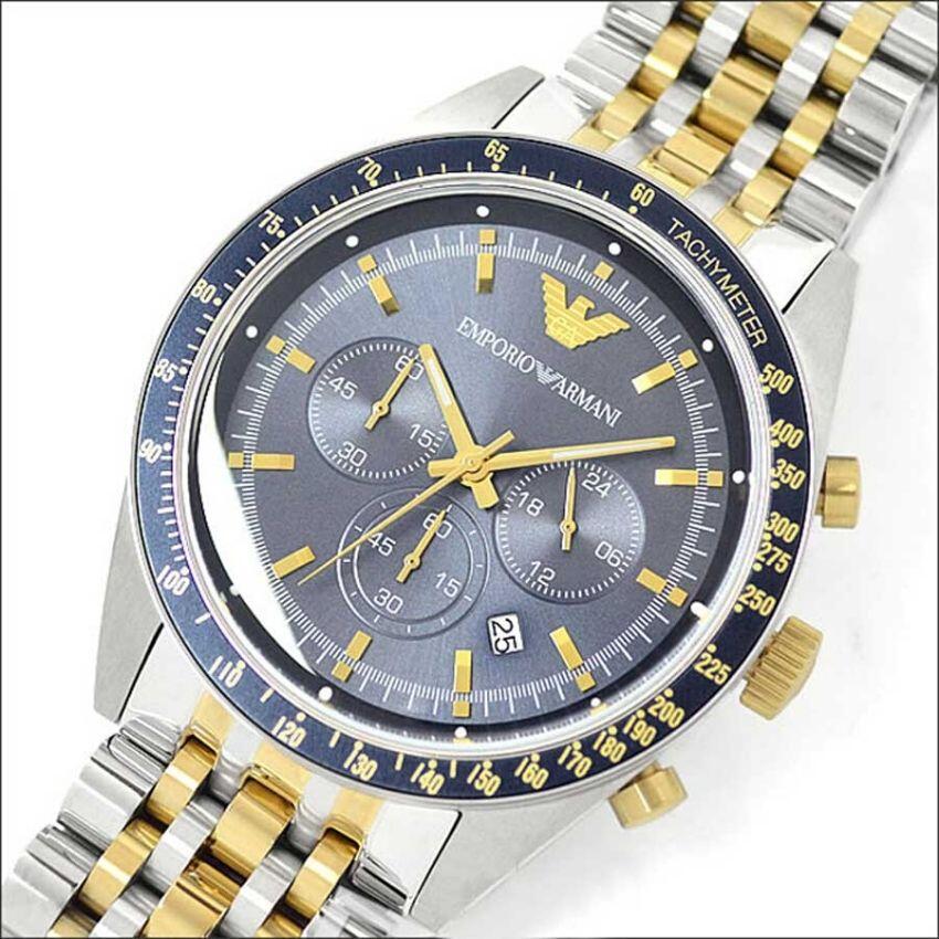  Shop Authentic Emporio Armani Tazio Chronograph Blue Dial Two Tone Stainless Steel Watch For Men - AR6088 - Luxxuri