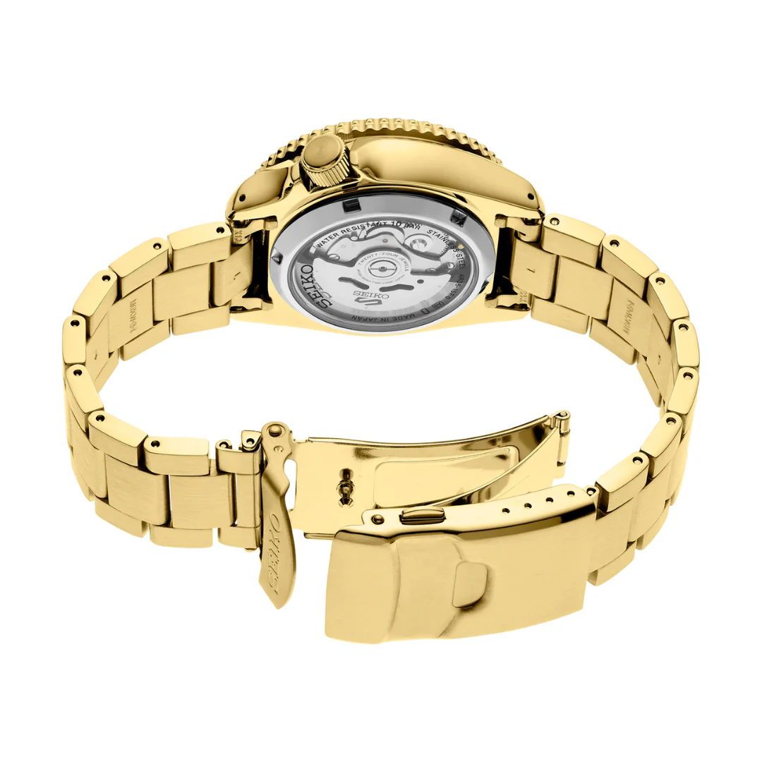  Shop Authentic Seiko 5 Sports Automatic Black Dial Gold Steel Strap Watch For Men - SRPK18 - Luxxuri