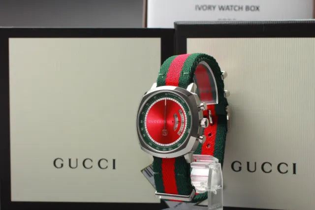  Shop Authentic Gucci Grip Quartz Chronograph Red Dial Two Tone NATO Strap Watch for Men - YA157304 - Luxxuri