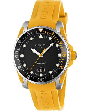  Shop Authentic Gucci Dive Black Dial Yellow Rubber Strap Watch For Men - YA136319 - Luxxuri