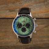  Shop Authentic Breitling Navitimer B01 Chronograph 43 Green Dial Black Leather Strap Watch for Men - AB0138241L1P1 - Luxxuri