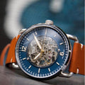 Fossil Commuter Automatic Skeleton Blue Dial Brown Leather Strap Watch for Men - ME3159