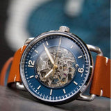 Shop Authentic Fossil Commuter Automatic Skeleton Blue Dial Brown Leather Strap Watch for Men - ME3159 - Luxxuri