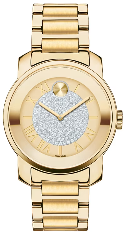  Shop Authentic Movado Bold Pave Gold Dial Gold Steel Strap Watch For Women - 3600255 - Luxxuri