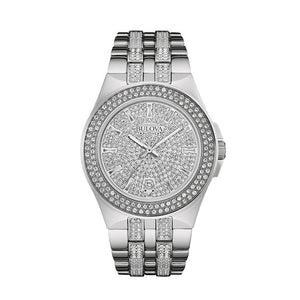  Shop Authentic Bulova Crystal Pave Silver Dial Silver Steel Strap Watch for Men - 96B235 - Luxxuri