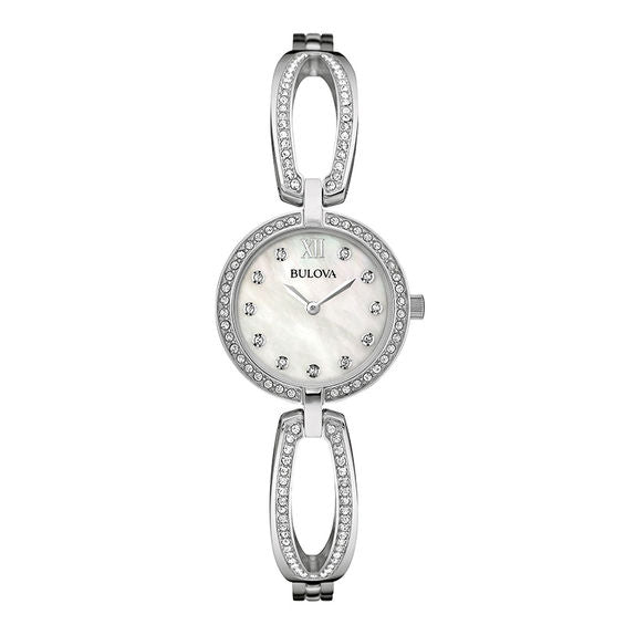  Shop Authentic Bulova Crystal Collection Mother of Pearl Dial Silver Steel Strap Watch for Women - 96L223 - Luxxuri