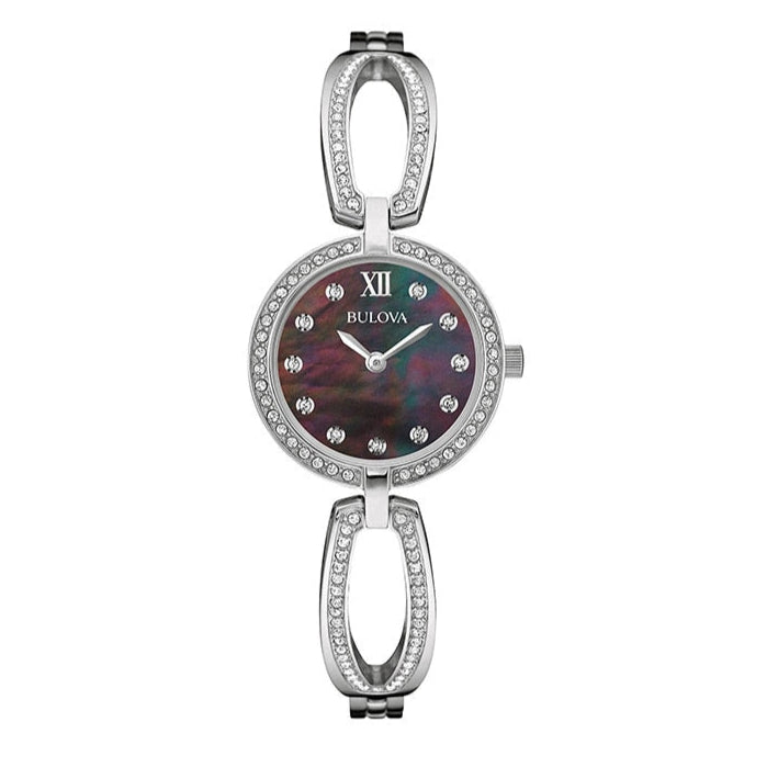  Shop Authentic Bulova Crystal Black Mother of Pearl Dial Silver Steel Strap Watch for Women - 96L224 - Luxxuri