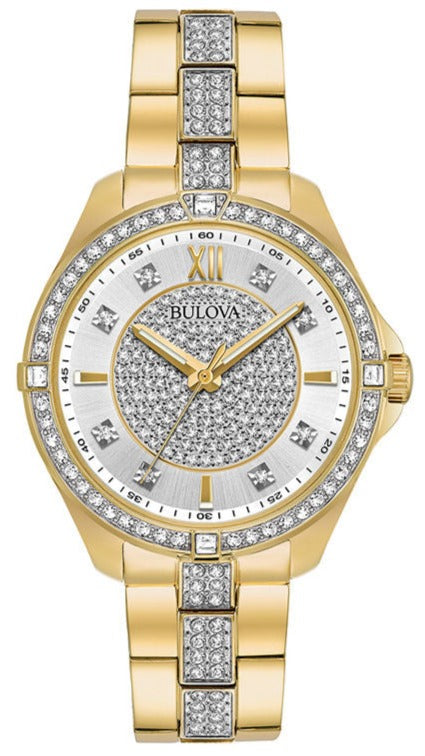  Shop Authentic Bulova Crystal Collection Silver Crystal Dial Gold Steel Strap Watch for Women - 98L228 - Luxxuri