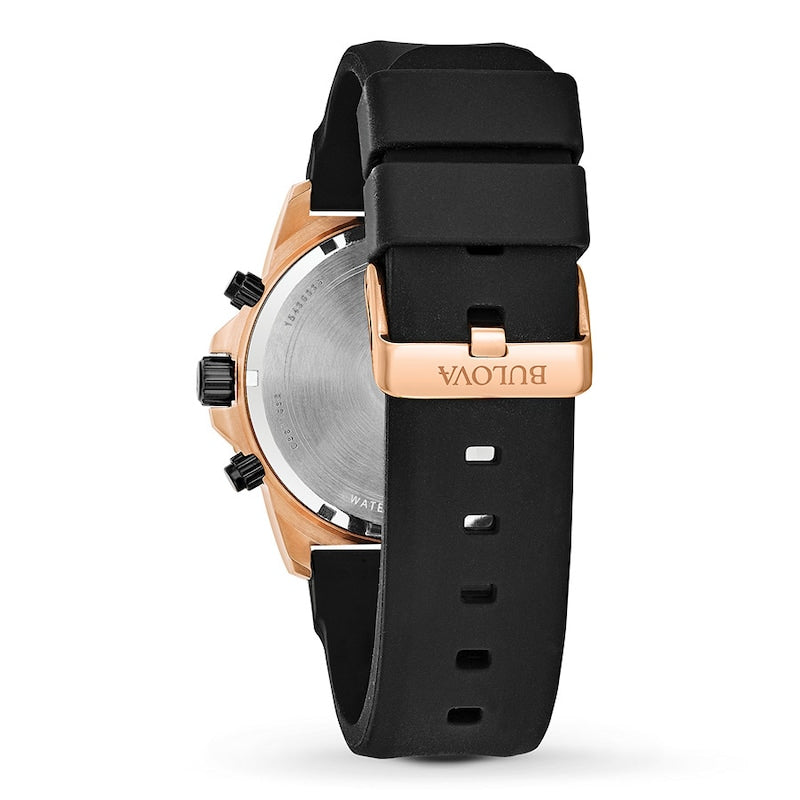  Shop Authentic Bulova Marine Star Chronograph Black Dial Black Rubber Strap Watch for Men - 98B104 - Luxxuri