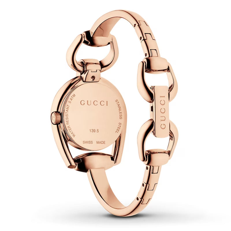  Shop Authentic Gucci Horsebit Collection Black Dial Rose Gold Steel Strap Watch For Women - YA139507 - Luxxuri