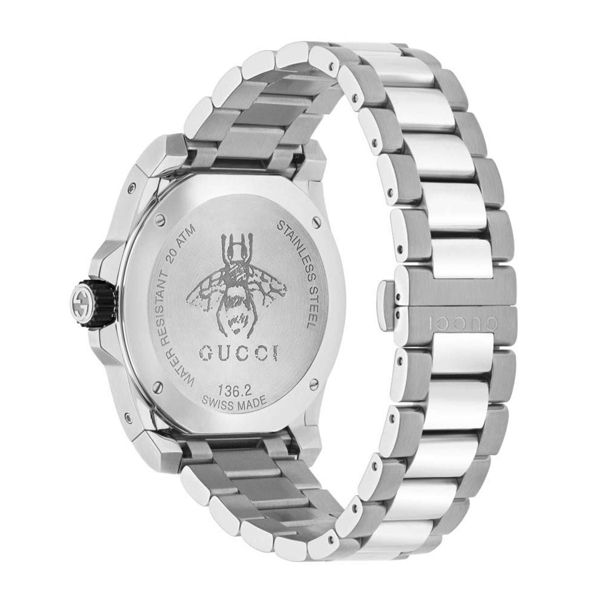  Shop Authentic Gucci Dive Quartz Black Dial Silver Steel Strap Watch For Men - YA136221 - Luxxuri