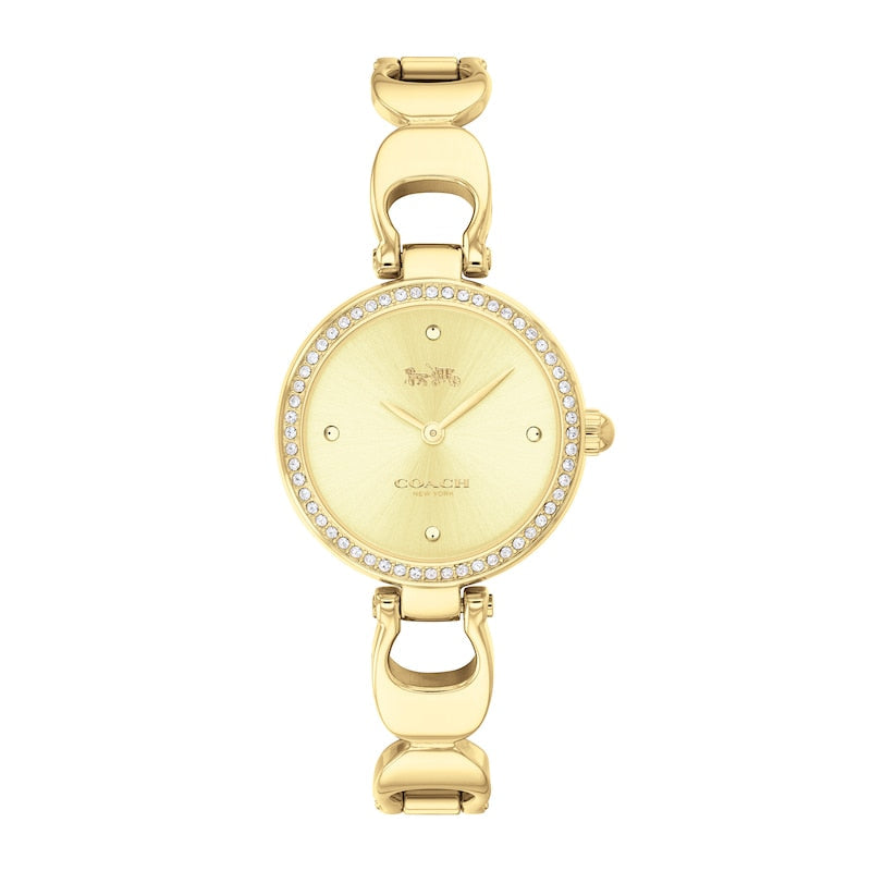 Coach Park Diamonds Gold Dial Gold Steel Strap Watch for Women - 14503171