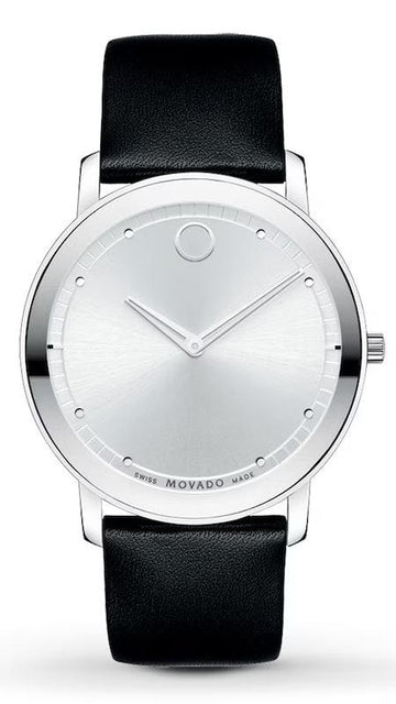  Shop Authentic Movado Sapphire Silver Dial Black Leather Strap Watch for Men - 606694 - Luxxuri