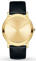  Shop Authentic Movado Sapphire Gold Dial Black Leather Strap Watch For Men - 606883 - Luxxuri