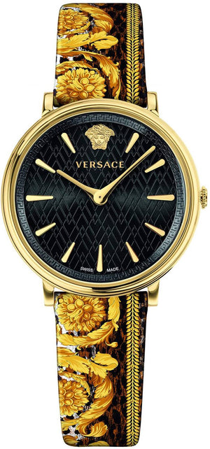  Shop Authentic Versace V-Circle Black Dial Gold Leather Strap Watch for Women - VBP13017 - Luxxuri