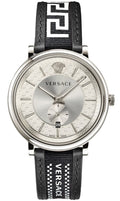  Shop Authentic Versace V-Circle Silver Dial Black Leather Strap Watch for Men - VEBQ01219 - Luxxuri
